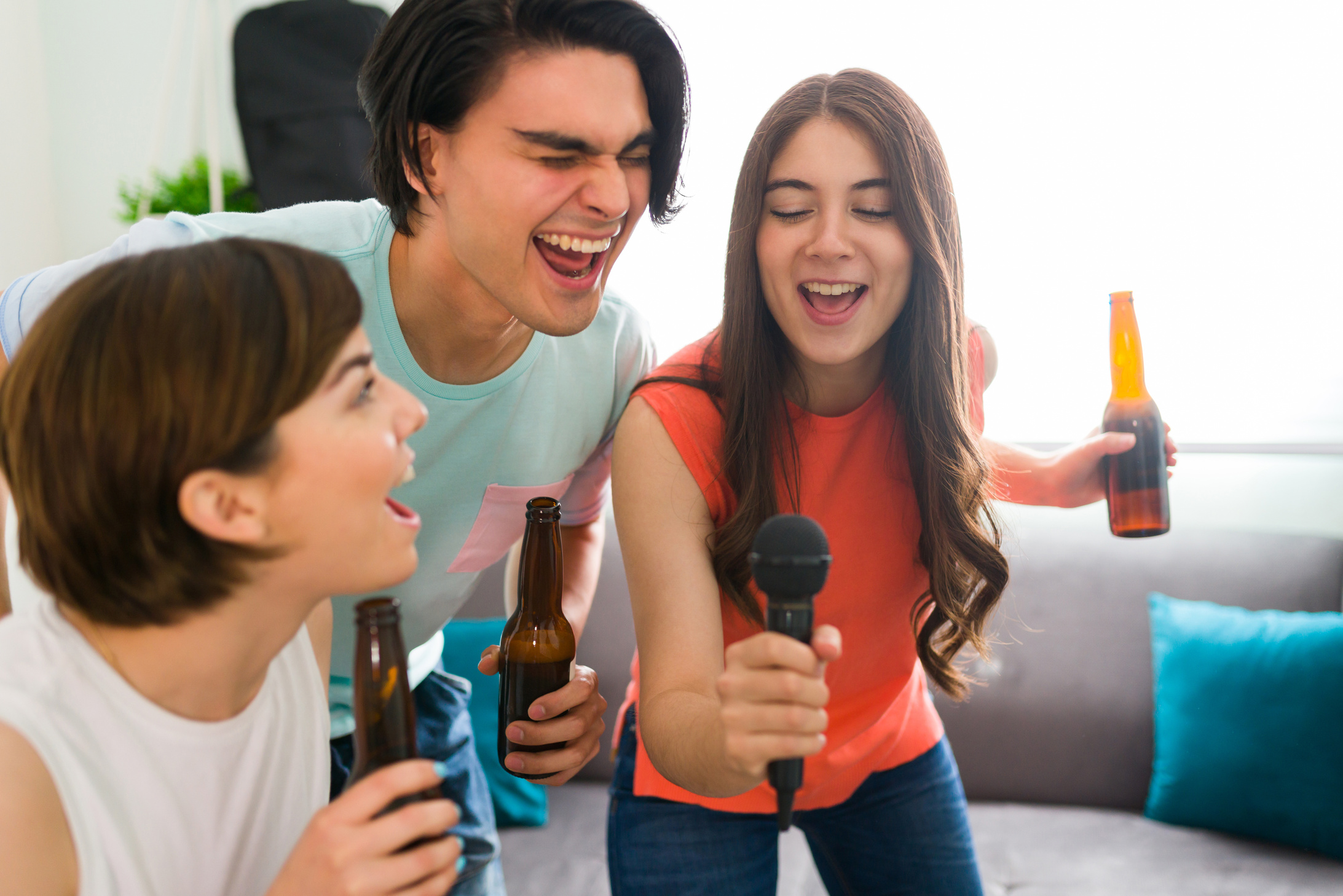 College friends having a karaoke night